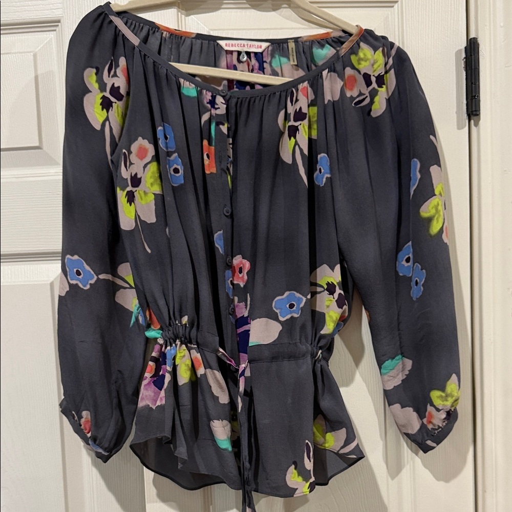 Rebecca Taylor Dark Gray Floral Blouse